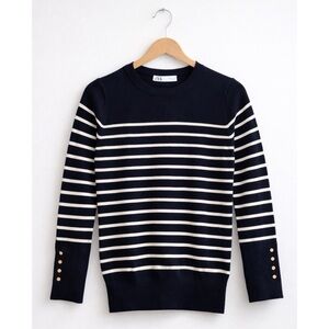 Zara Dark Blue and White Striped Knit Top